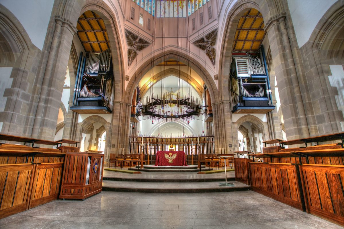 Looking up towards the organ valves at Blackburn Cathedral